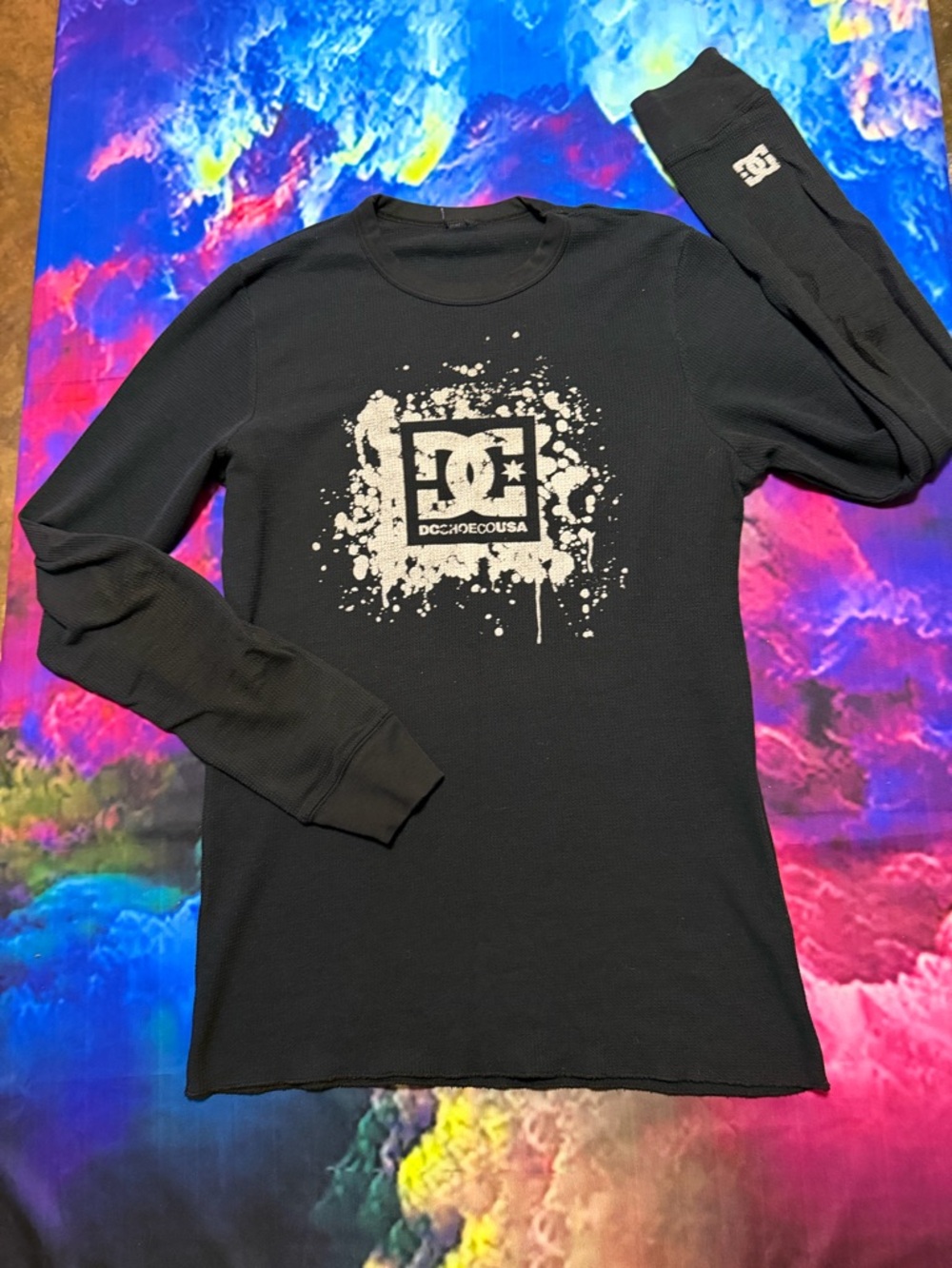 DC Black Long Sleeve Graphic Thermal Top with White Logo